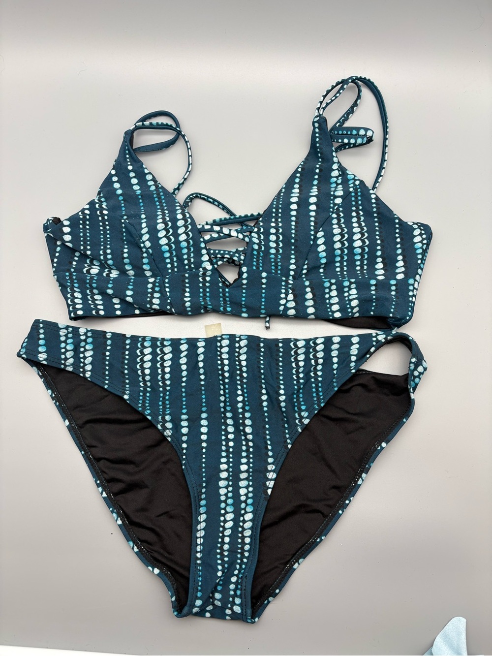 Cupshe Teal and White Dot-Stripe Lace-Up Bikini